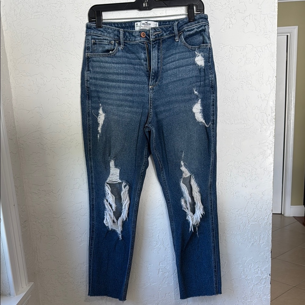 Hollister Blue Ankle Cropped Distressed Jeans